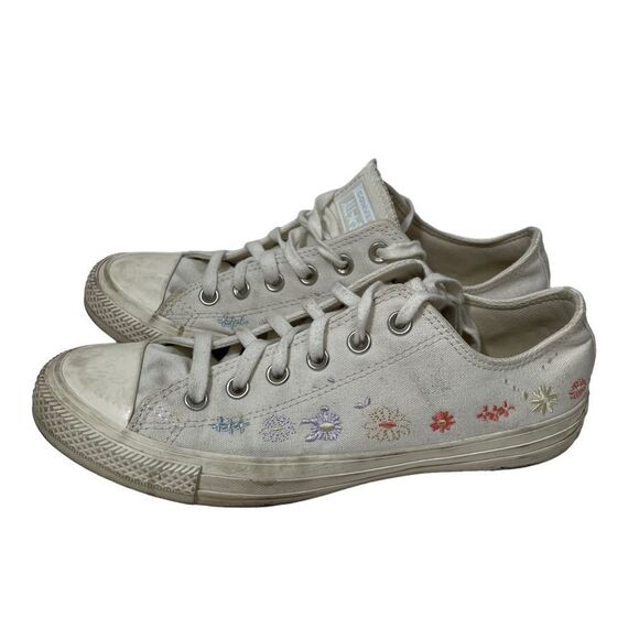 Converse Floral Embroidered White Casual Sneakers - Picture 1 of 7